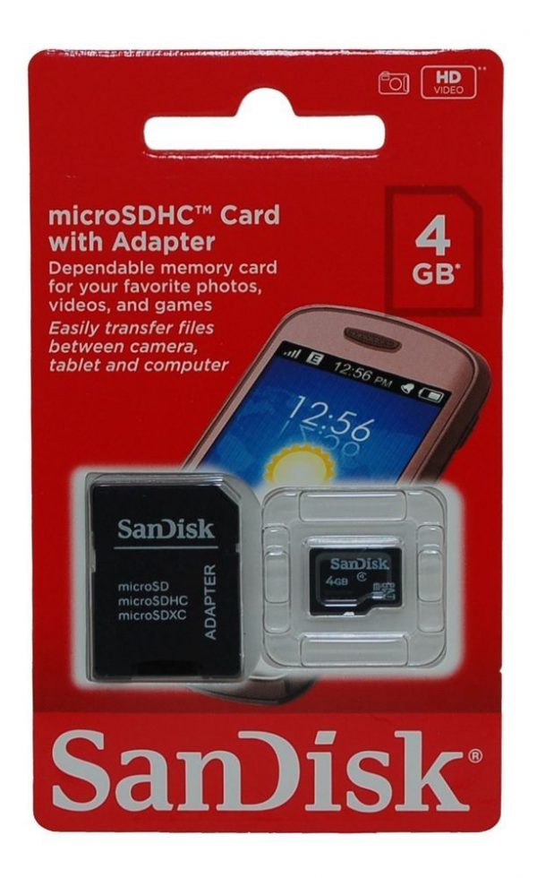 SanDisk 4GB MicroSDHC Card With Adapter - ZoomCamera.co.za